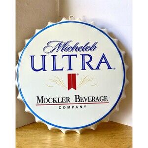 Michelob Ultra Beer Bottle Cap Large 14" Metal Aluminum Sign Garage Bar Man Cave